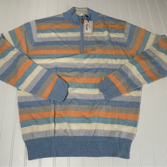 Peter Millar Crown Soft Stripe 1/4 Zip Sweater Men’s Wool Linen Medium NEW 1578